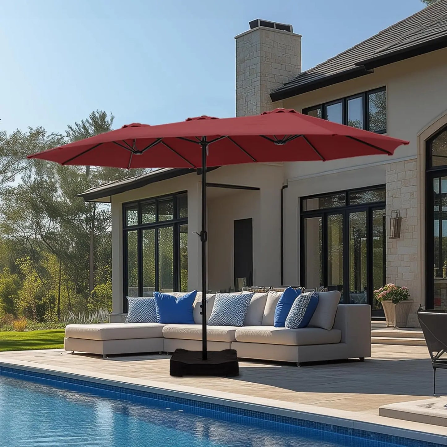 15ft Patio Umbrella with Base , Outdoor  with Crank Handle