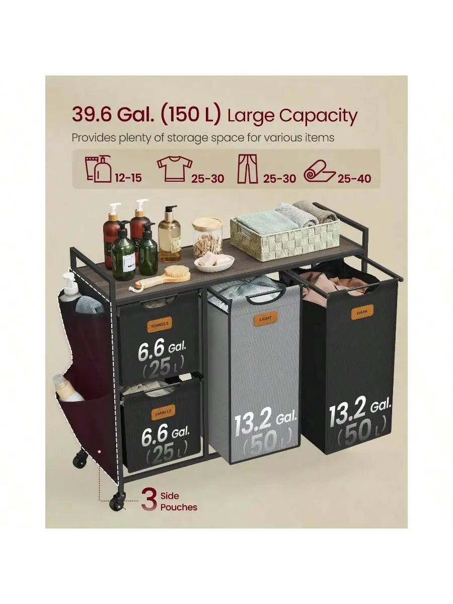 RollingLaundry Hamper With 4 Compartments