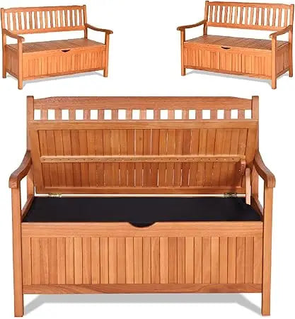Outdoor Patio Bench with Storage, Eucalyptus Material, , 42 x 23 x 35