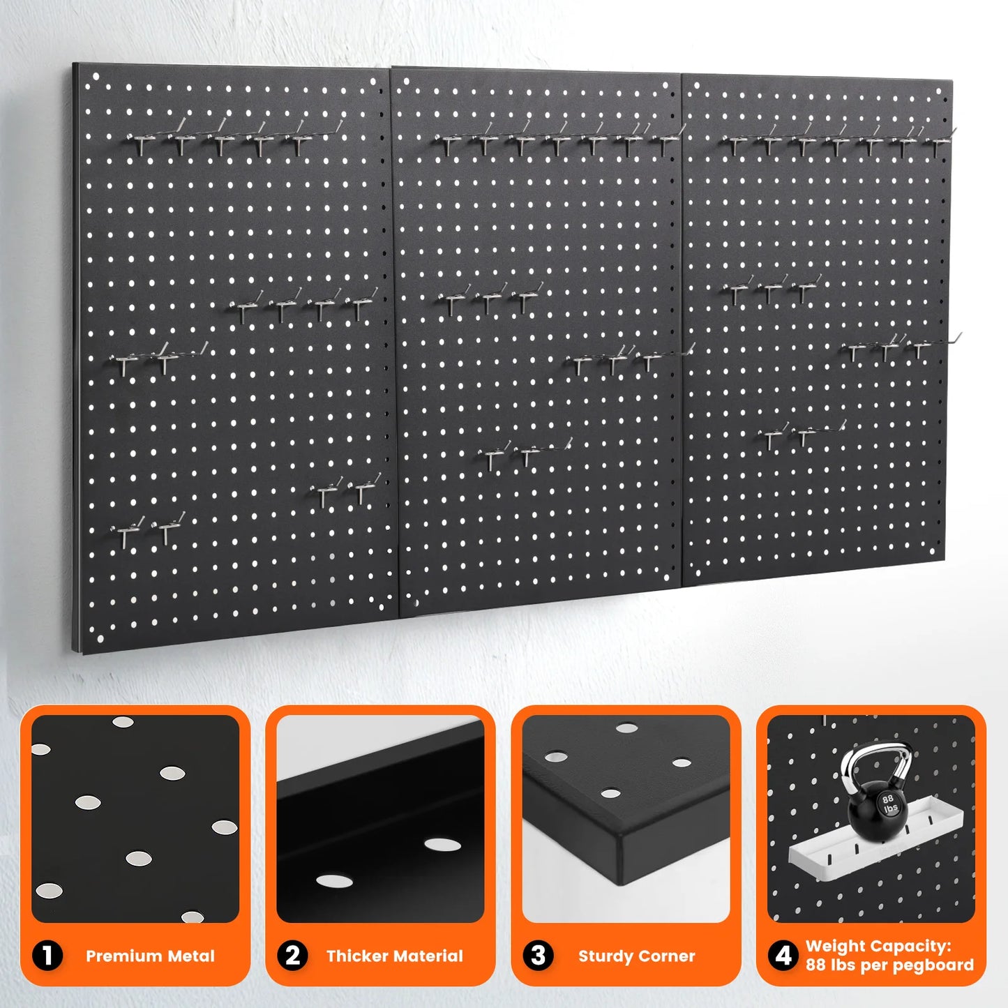 24"×16" Metal Pegboard Wall Organizer Tool Storage