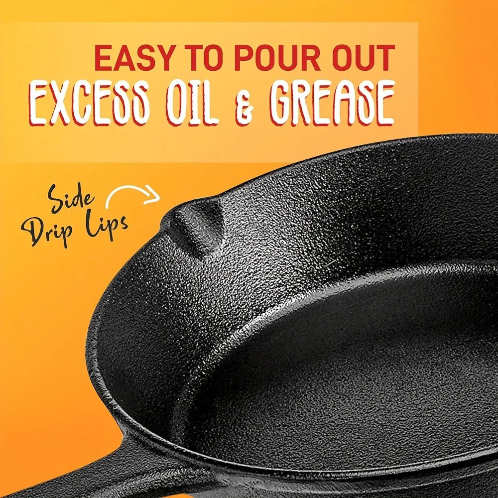 Cast Iron Skillet Set   Pre-Seasoned, Heavy-Duty