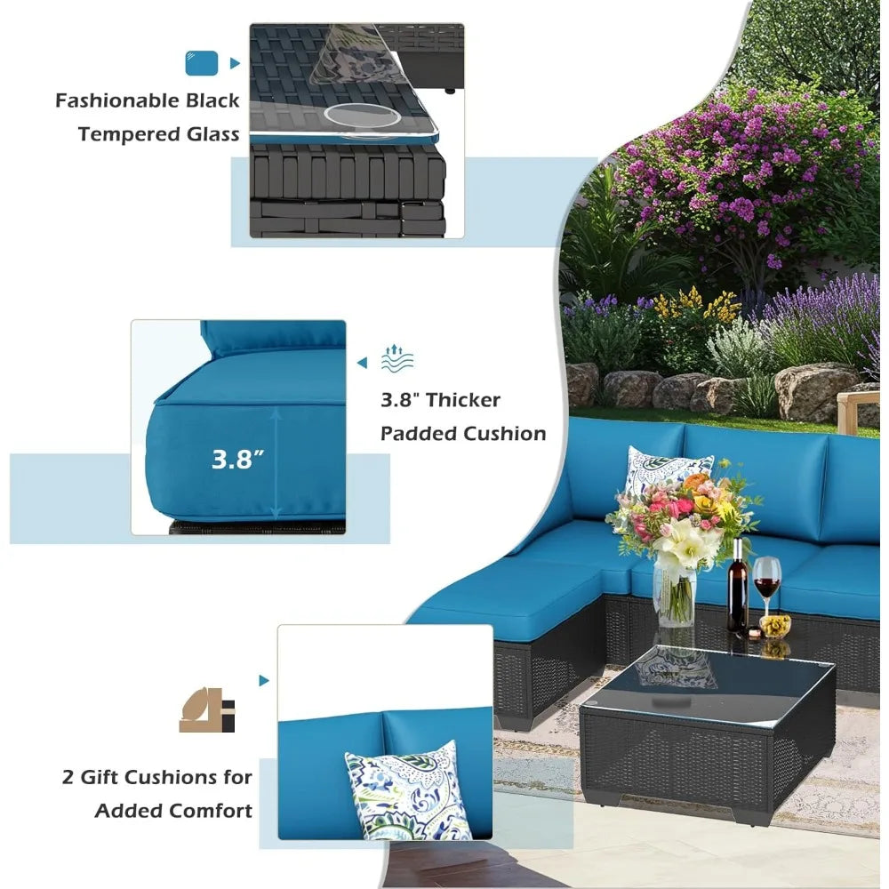7 Piece Rattan Outdoor Wicker  Furniture Set