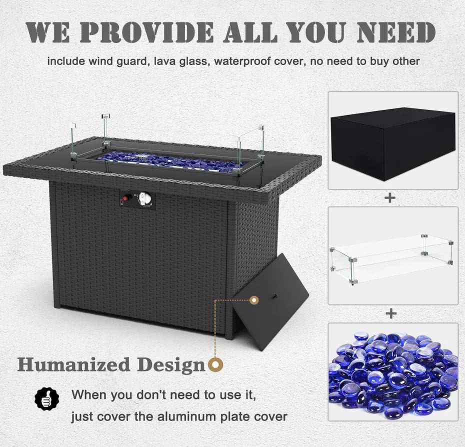 8 Pieces Patio Furniture Set Gas Fire Pit ,