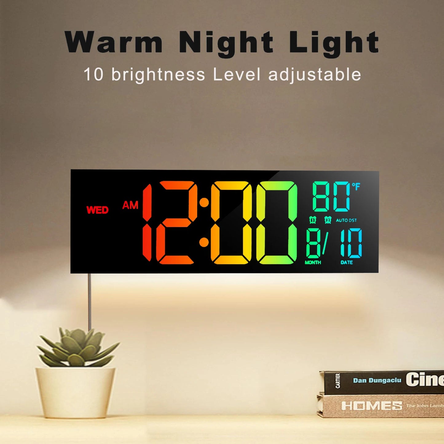 Digital Wall Clock, with Remote, Alarm, DST, Temperature
