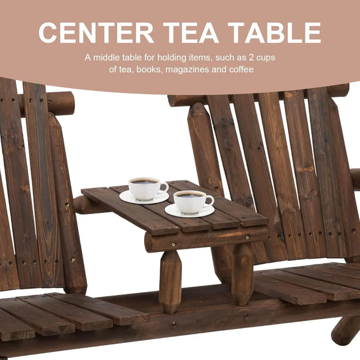 Wooden Adirondack Loveseat Chair withTable for Porch, Backyard