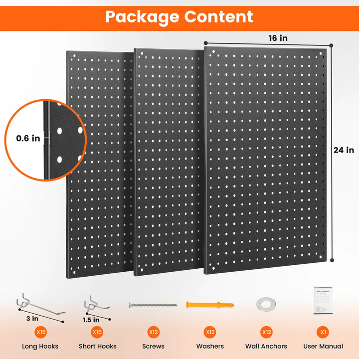 24"×16" Metal Pegboard Wall Organizer Tool Storage