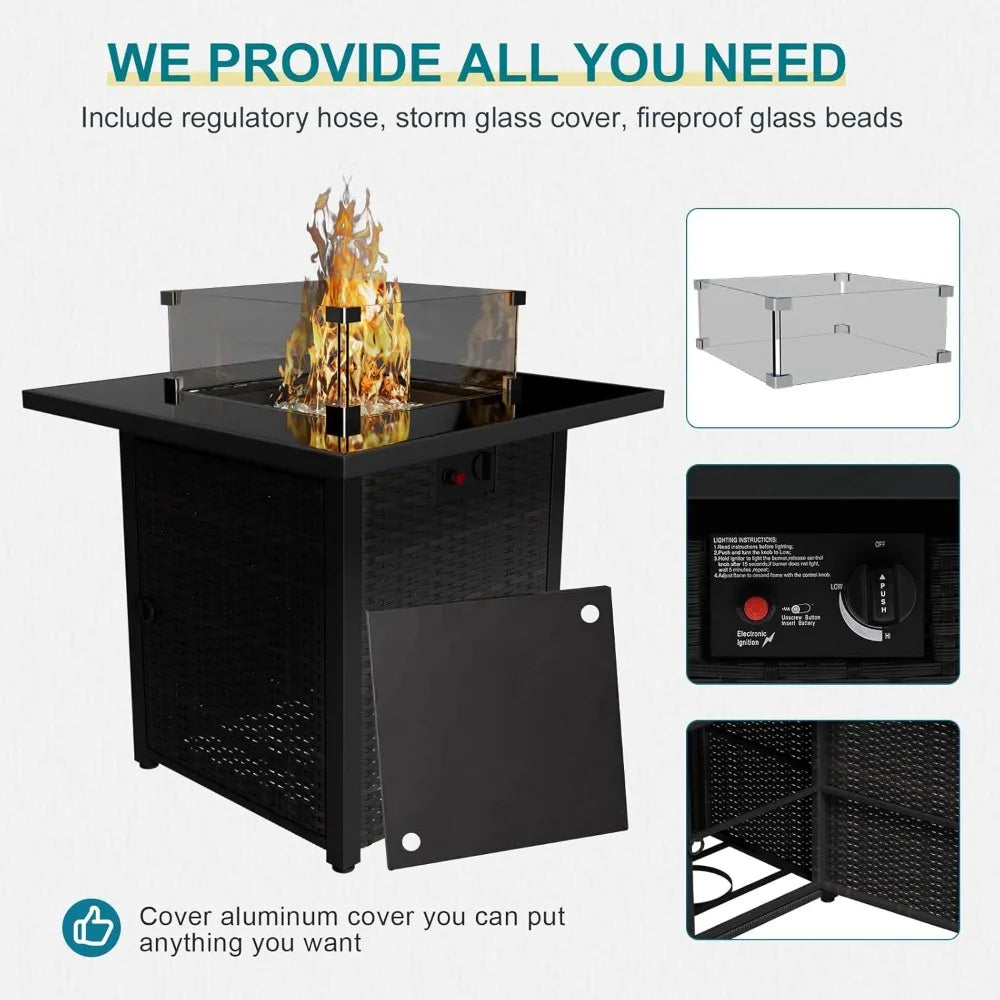 8-Piece Outdoor Wicker Sectional Sofa Set with Fire Pit Table and Comfortable Cushions