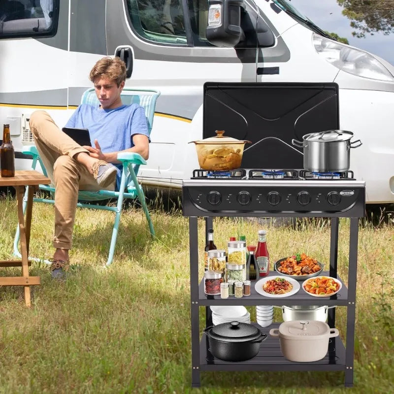 5-Burner Stove Portable  with Windshield for Outdoor Camping RV Travel