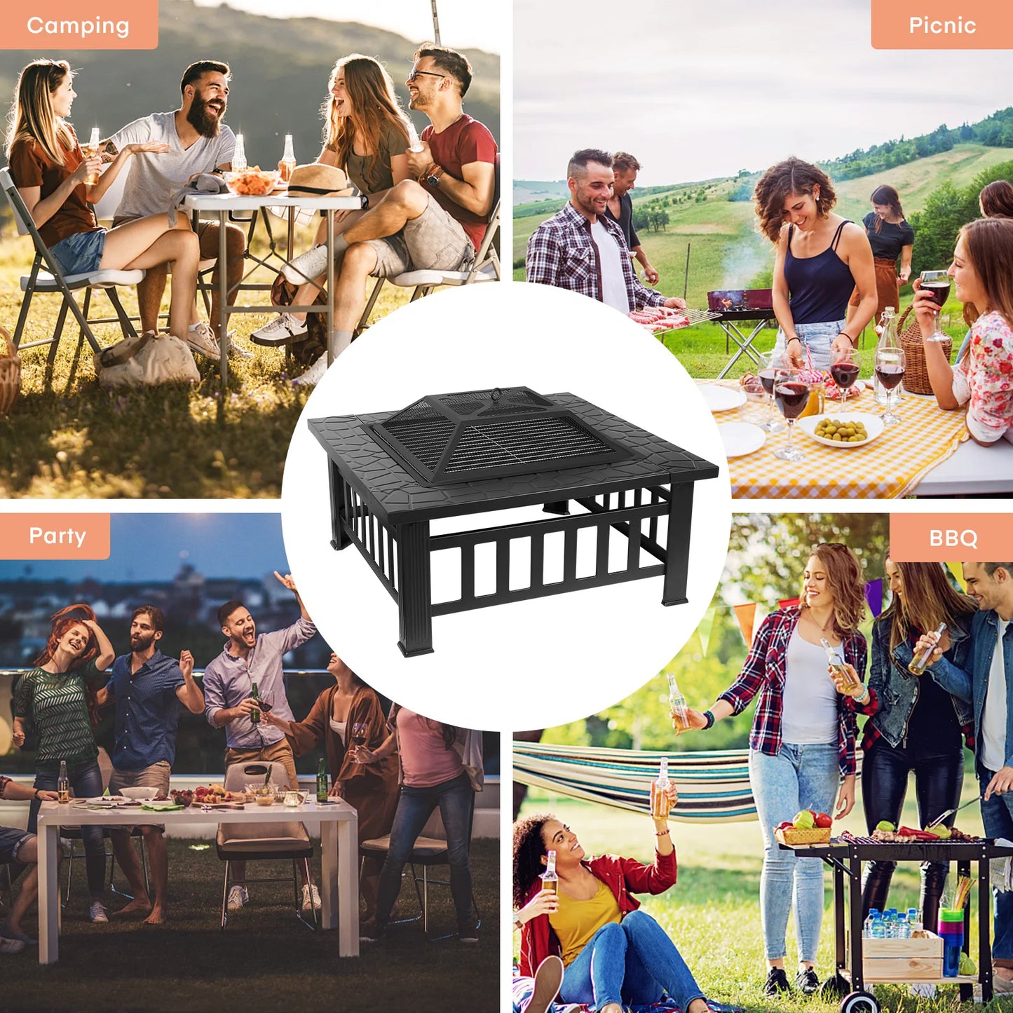 Wood Burning Fire Pit Table,  Patio Bonfire Party