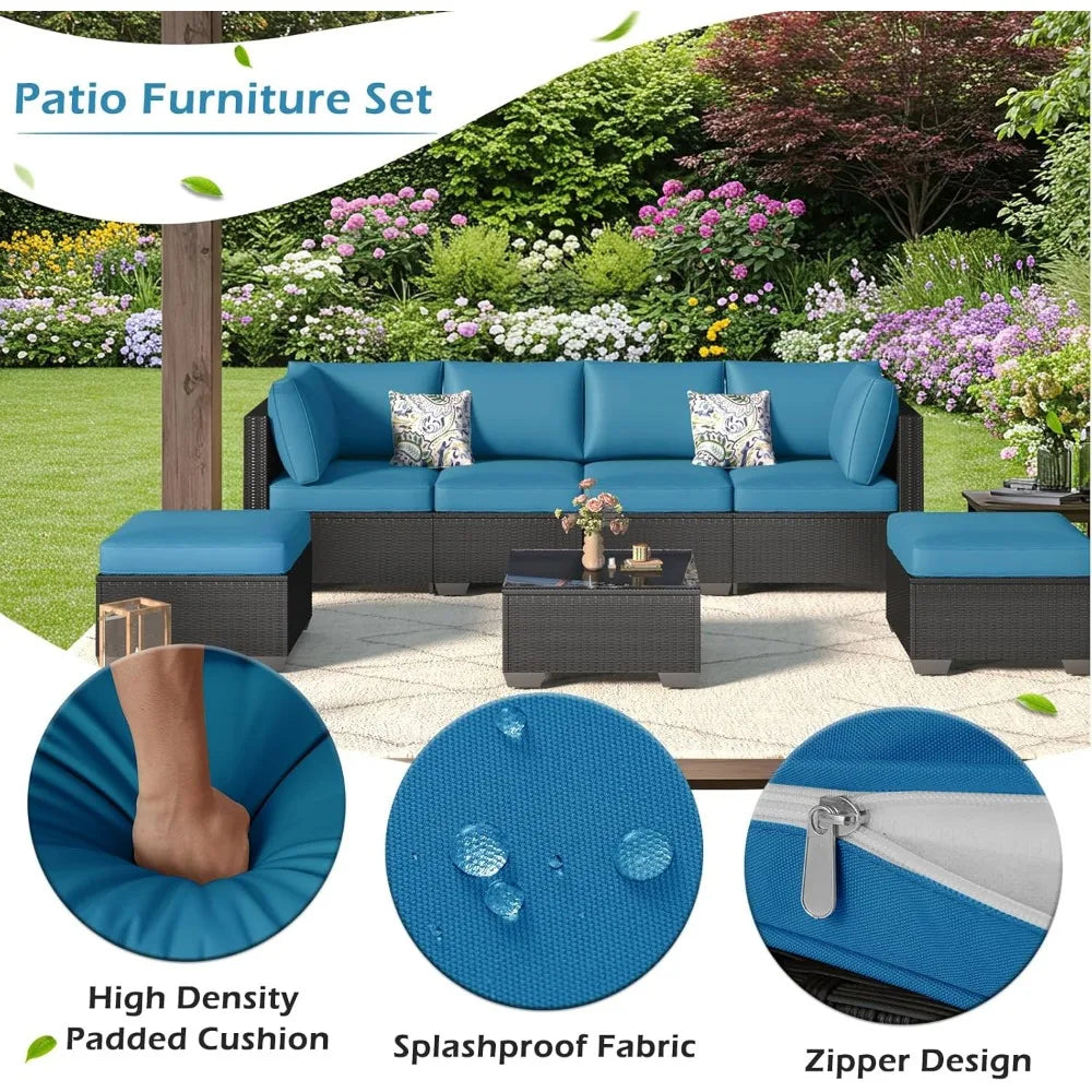 7 Piece Rattan Outdoor Wicker  Furniture Set