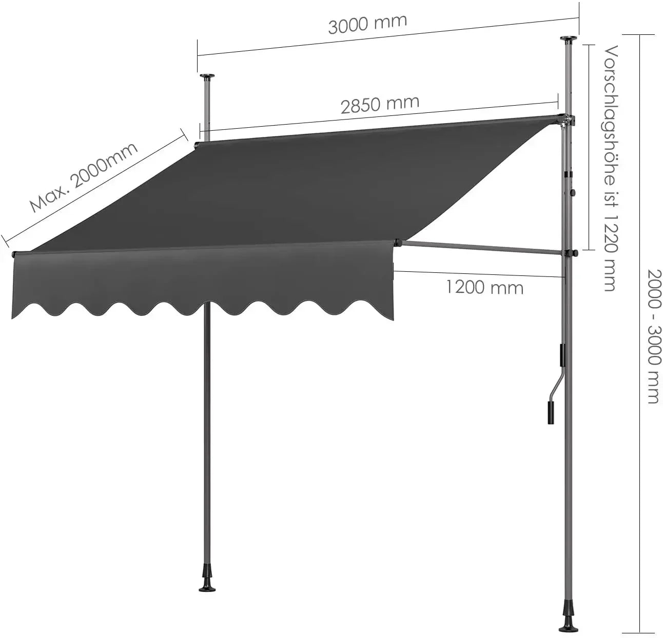 Awning Retractable UV50+ Garden Sun Protection with Hand Crank