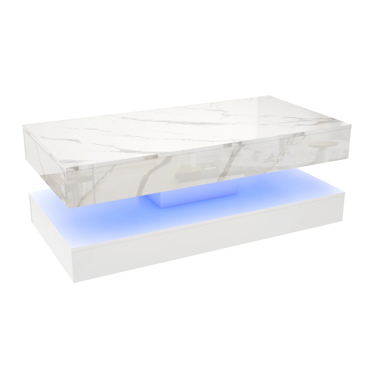 Coffee Table  LED lights, Double-Layer with 2 Storage Drawers