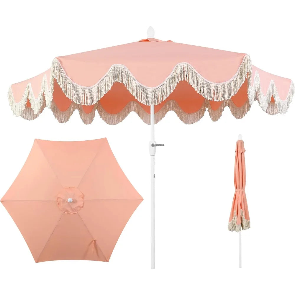 Classic Fringe  Patio Umbrella with Crank, Wind Vent