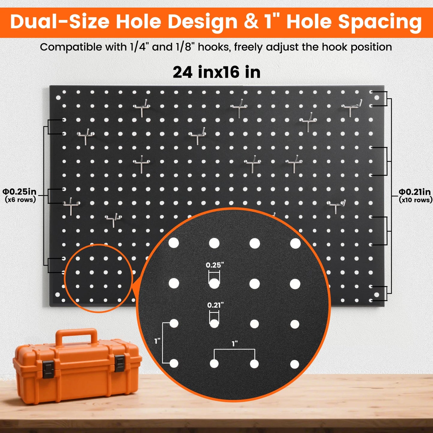 24"×16" Metal Pegboard Wall Organizer Tool Storage