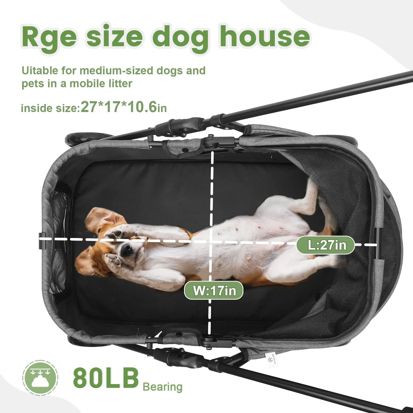 80 lbs  Puppy Stroller with Brakes for Small Medium Dog