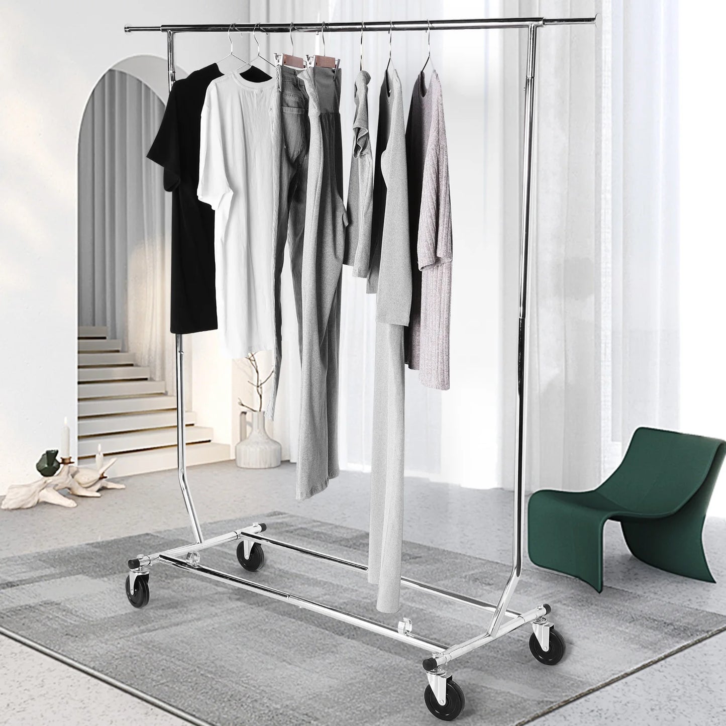 Adjustable Rolling Garment Rack Portable Closet Wardrobe