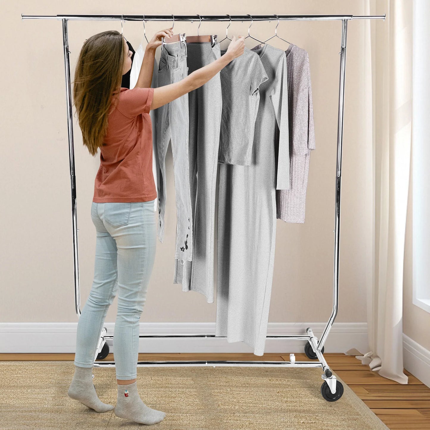 Adjustable Rolling Garment Rack Portable Closet Wardrobe