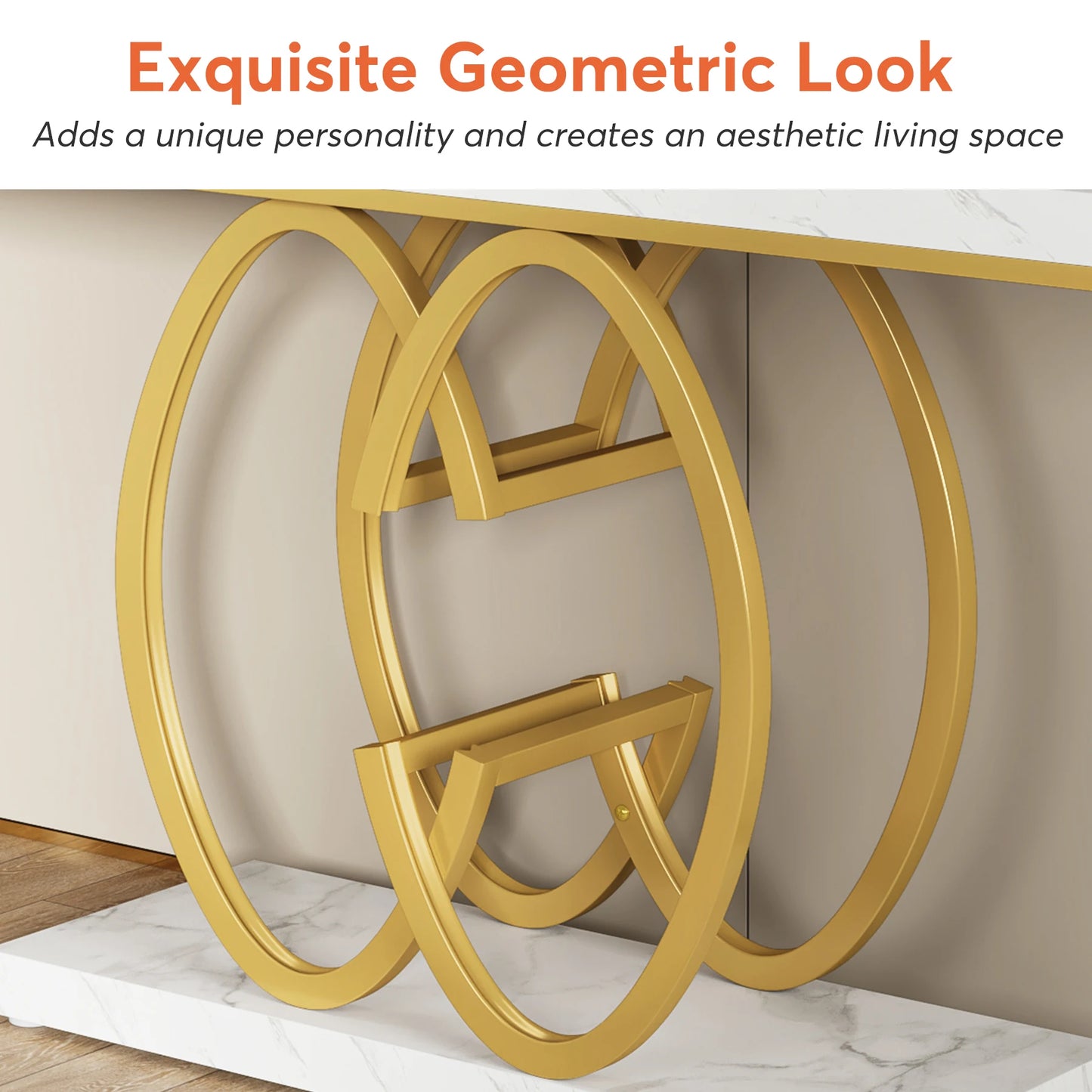 55 Inch  Table , Faux Marble, Modern Sofa Table