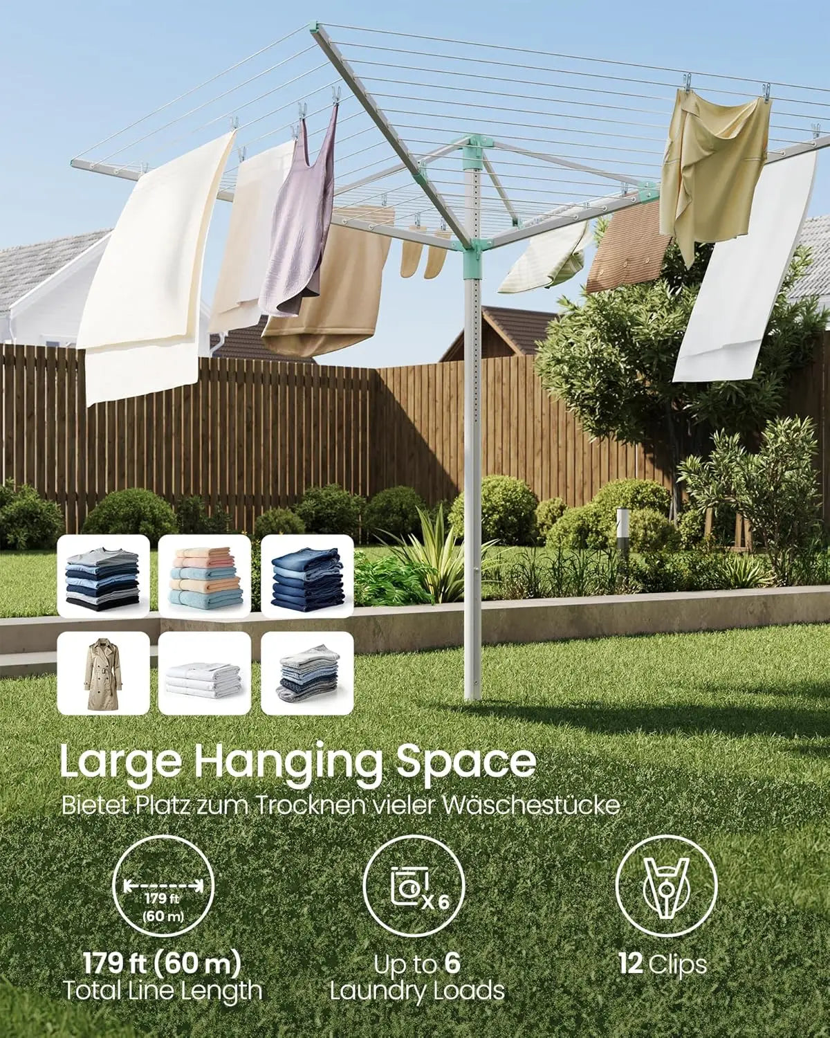 Umbrella Drying Rack Clothesline Holds 6  Loads