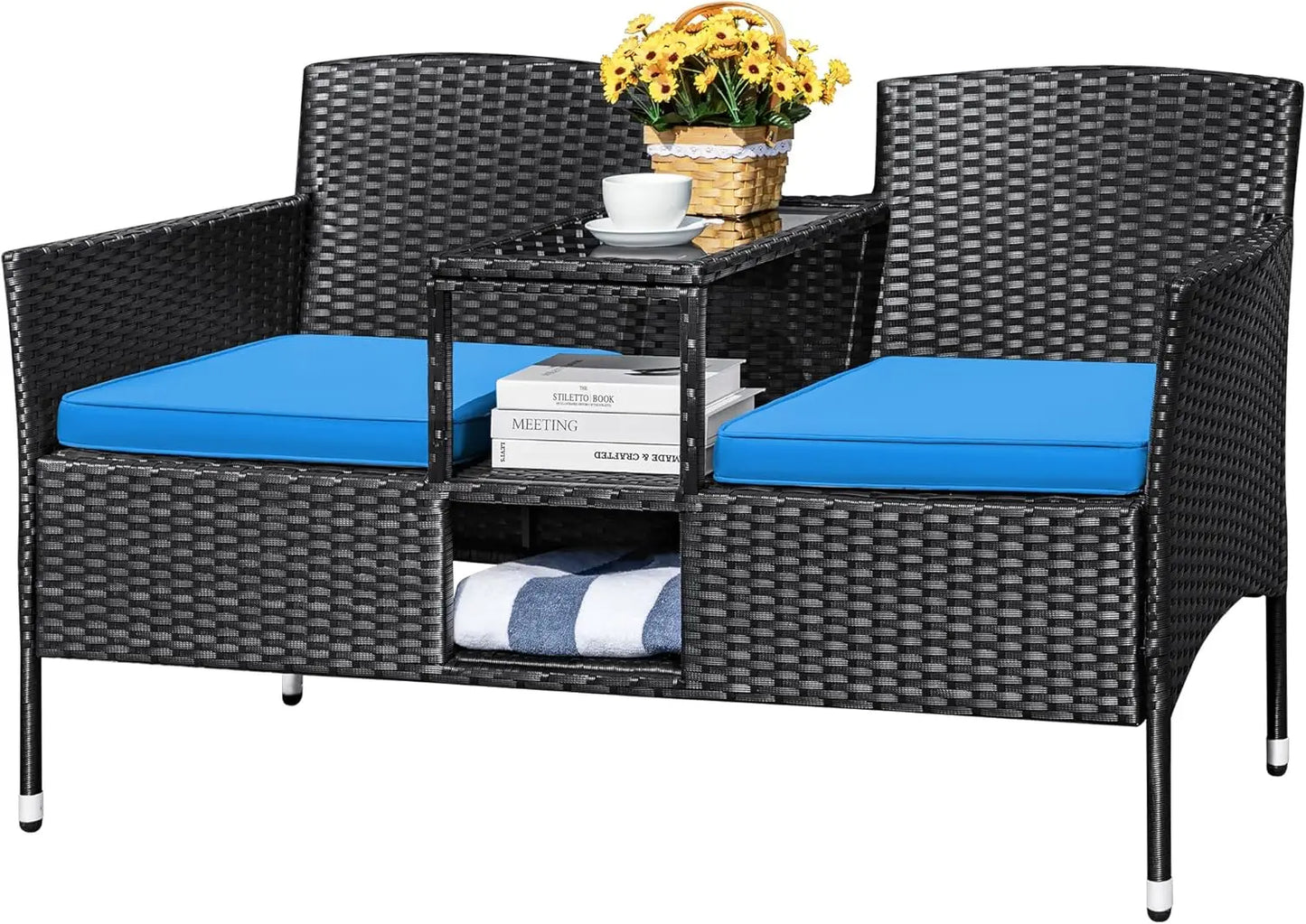 Patio Loveseat Set with Cushions & Built-in  Table