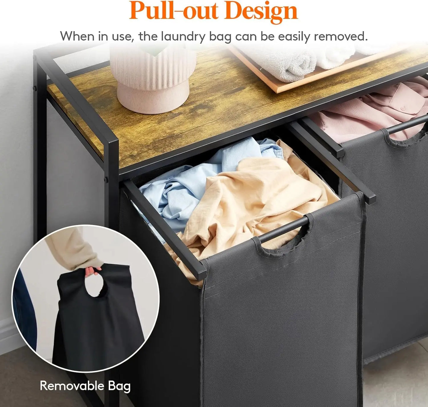 Laundry Hamper with 4 Removable Bags and Handles