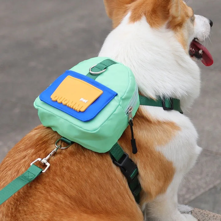 Pet Snack Storage Bag Pet Backpack With Harness Collar Outdoor Adjustable Harness Backpack Suitable Pet Travel Walk