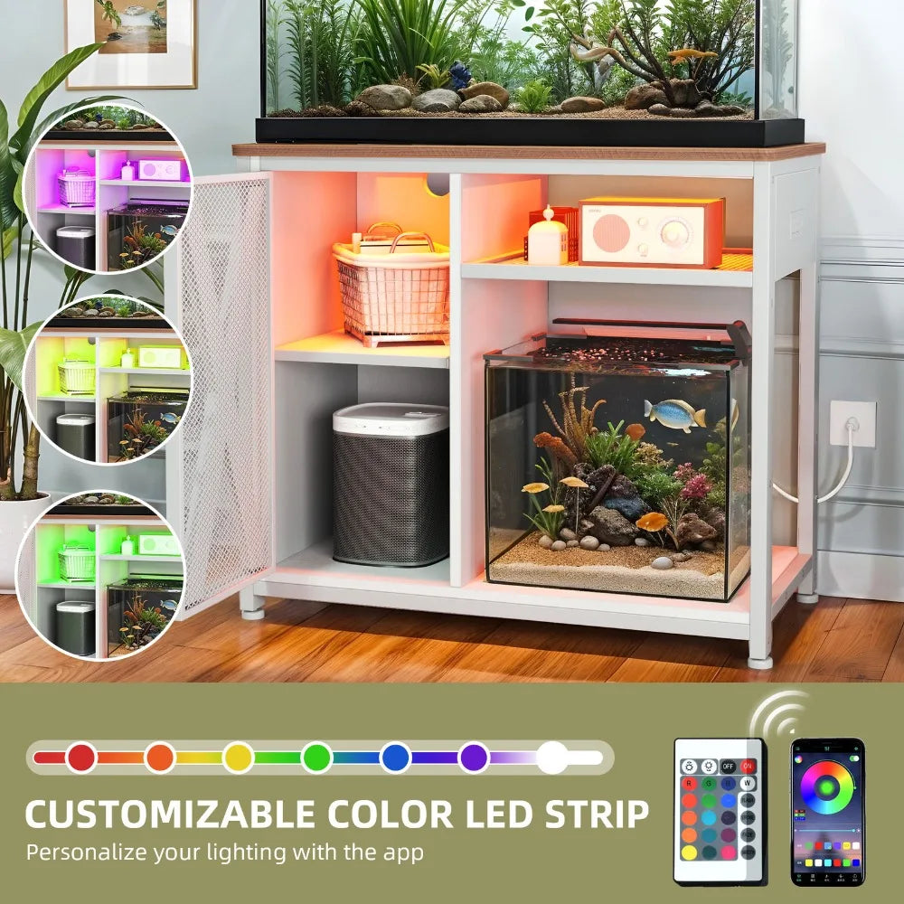 50 Gallon Fish Tank Stand LED Cabinet w/ Shelves