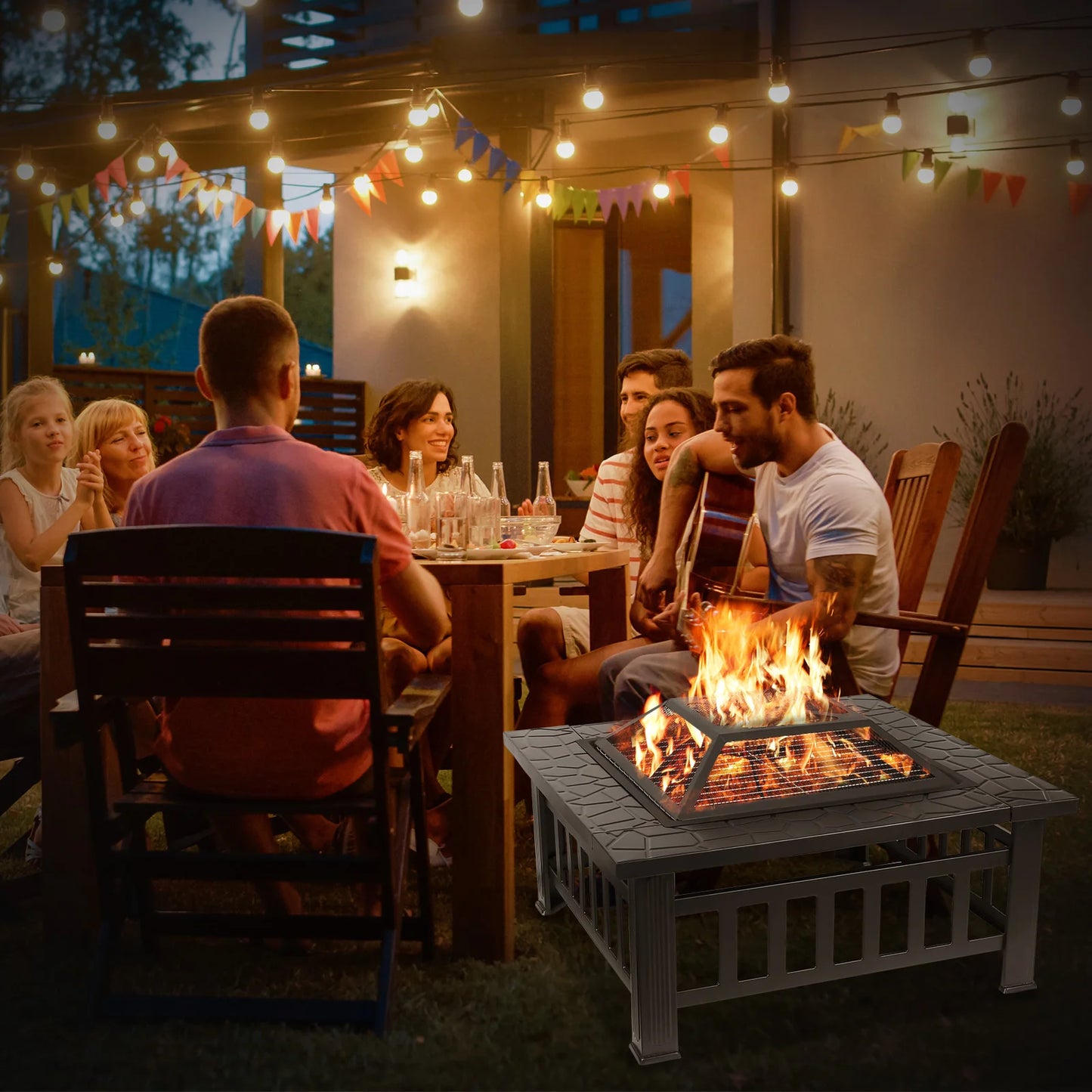 Wood Burning Fire Pit Table,  Patio Bonfire Party