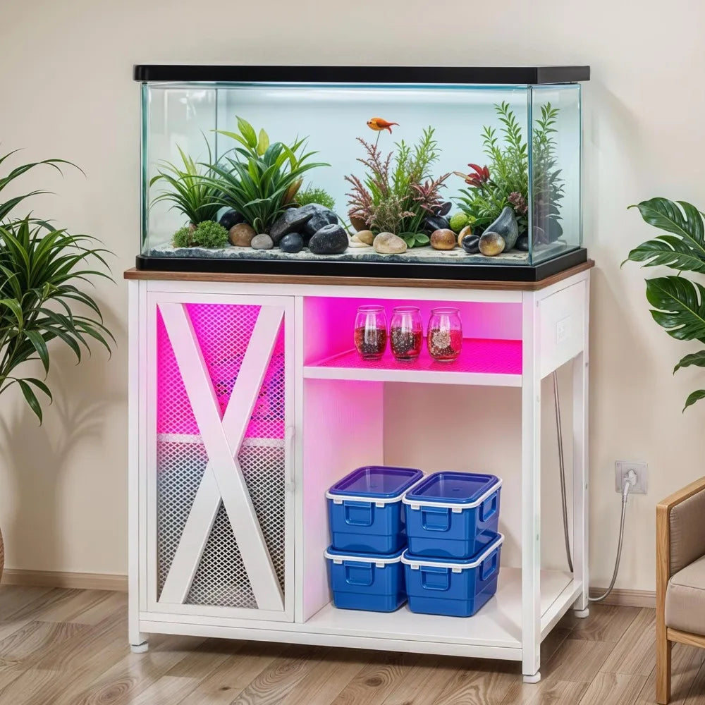 50 Gallon Fish Tank Stand LED Cabinet w/ Shelves