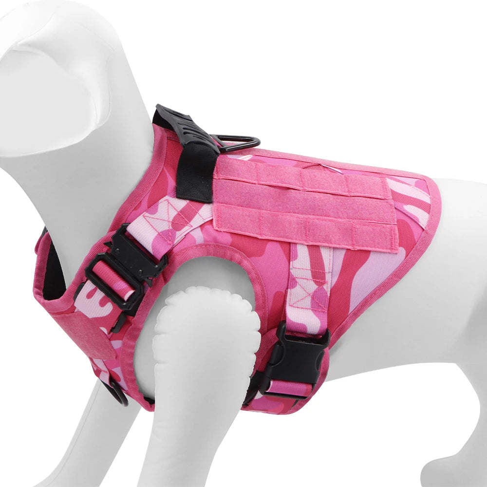 Military Pink Camouflage Dogs Harness Adjustable Leash