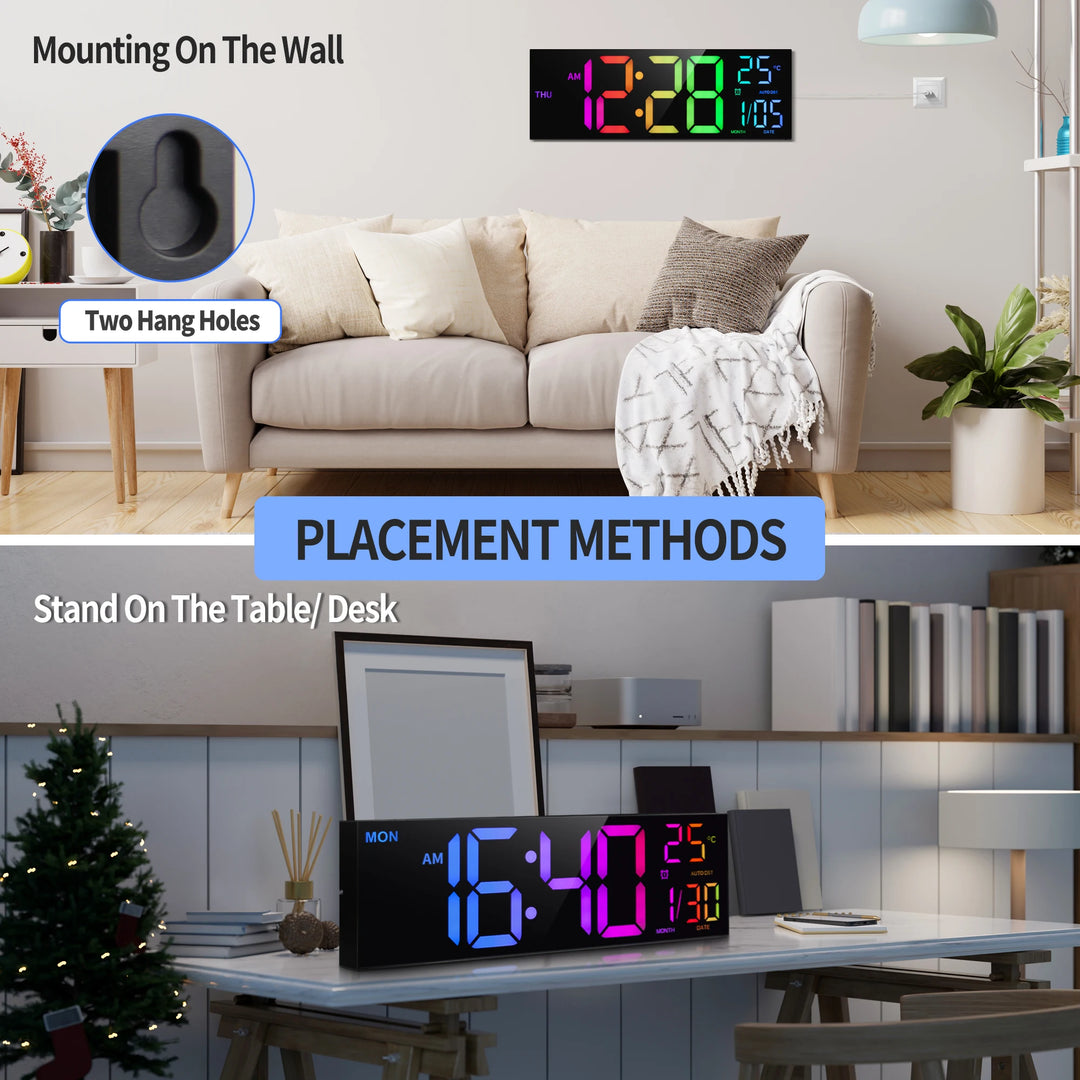 Digital Wall Clock, with Remote, Alarm, DST, Temperature