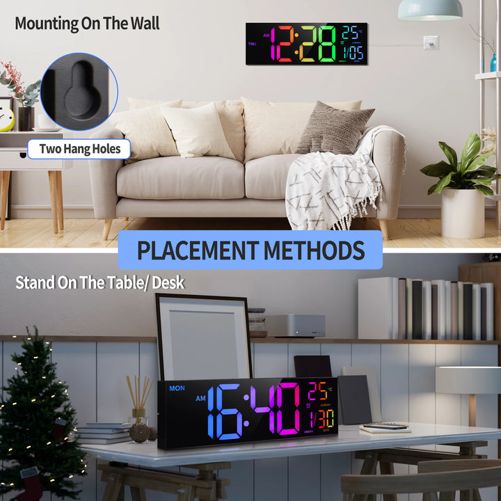 Digital Wall Clock, with Remote, Alarm, DST, Temperature