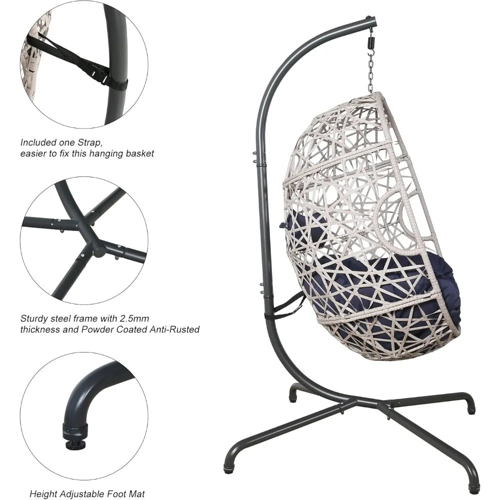 Hanging Chair, Rattan with Stand and Cushion for Bedroom