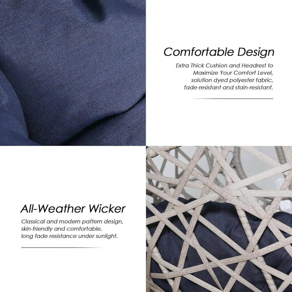 Hanging Chair, Rattan with Stand and Cushion for Bedroom