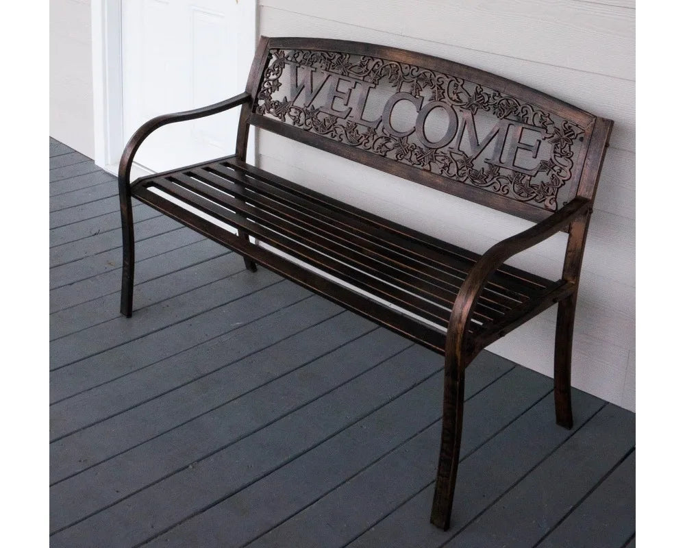 Welcome Outdoor Bench Rustic Garden Furniture for Patio