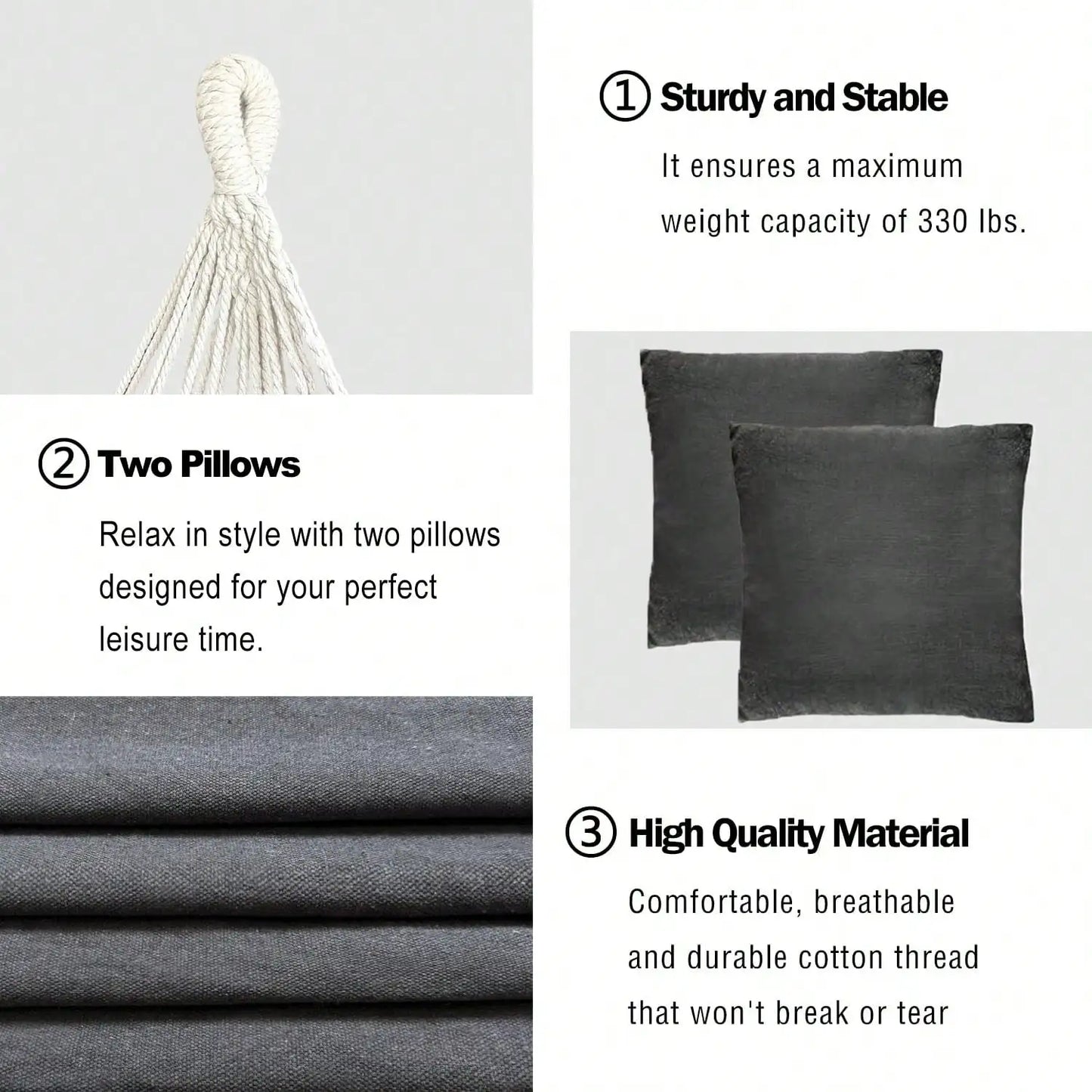 Hanging Hammock Chair Rope Swing 2 Cushions Included