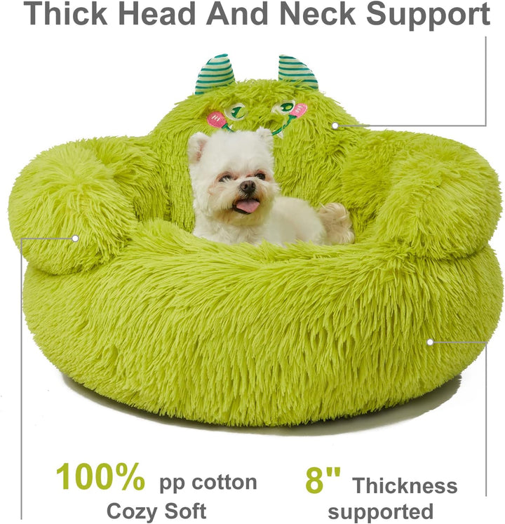 Cute Calming Dog And Cat Bed Indoor High Bolster Donut Dog Beds Comfortable Plush Cuddler Dog Be Size For Small Dogs And Cats Cute Cartoon Soft Bed Green
